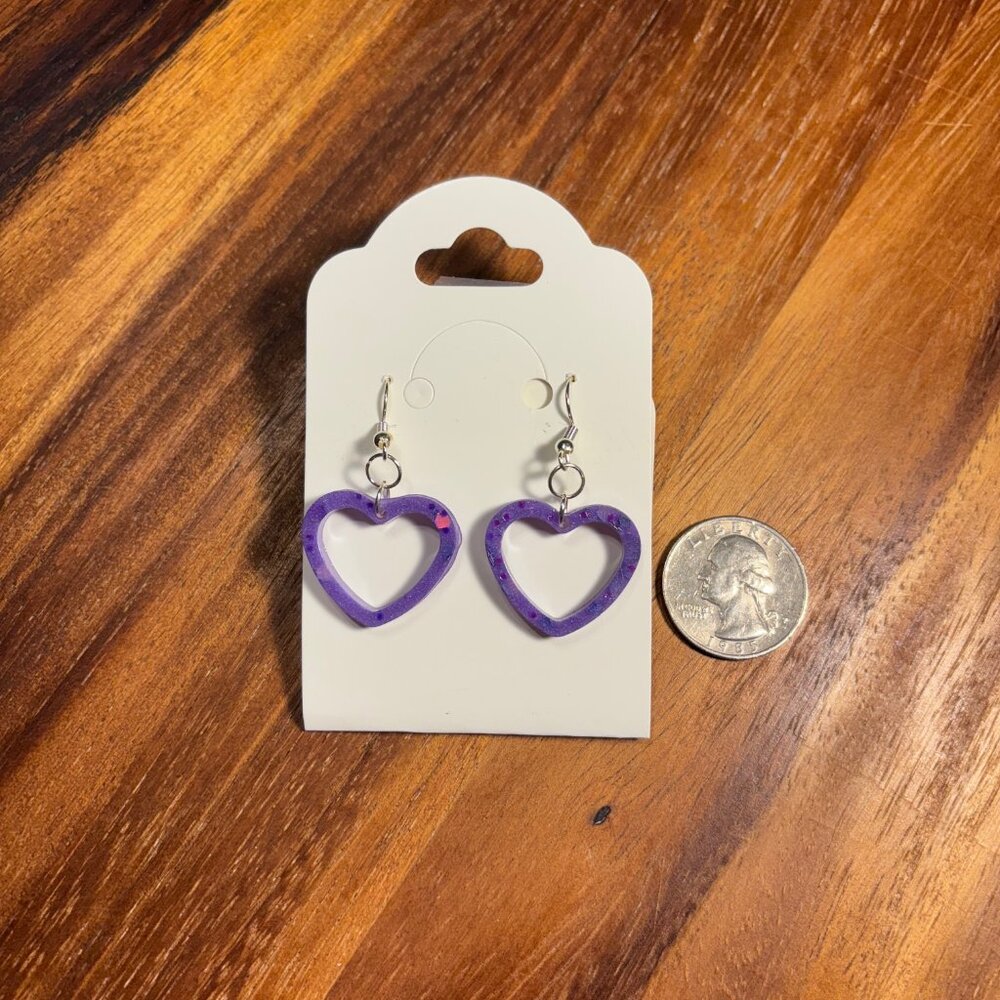 Purple Holographic Heart Earrings